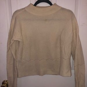 Cropped mock neck wool sweater